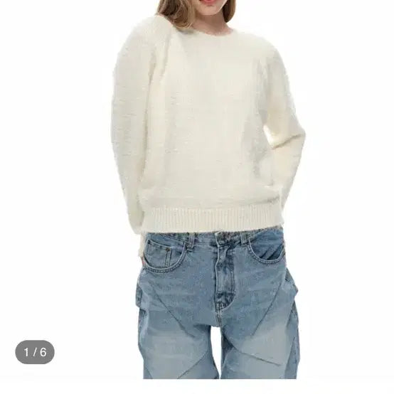 [BUNJANG] Aego Igop Freedom Canvas Tag Round Knit White / aego 이고프리덤 캔버스 태그 라운드 니트 화이트