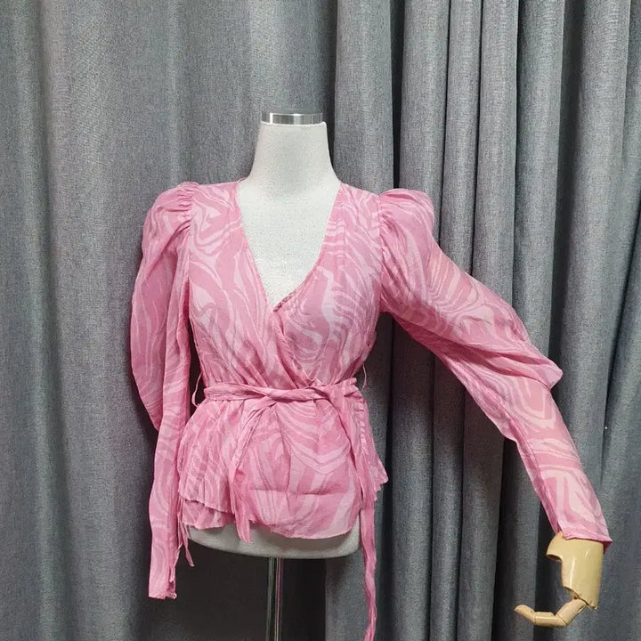[BUNJANG] S Pink Wrap Style Blouse / S핑크 랩스타일 블라우스