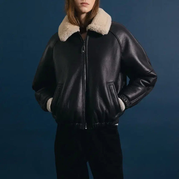 [BUNJANG] Nothing Written Brown Leather Shearling Jacket / 낫띵리튼 브라운 레더 시어링 자켓