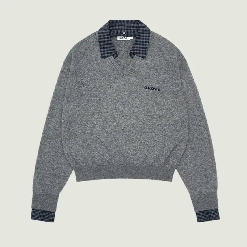 [BUNJANG] Groove Check Collar Knit Gray / 그로브 체크 카라 니트 그레이