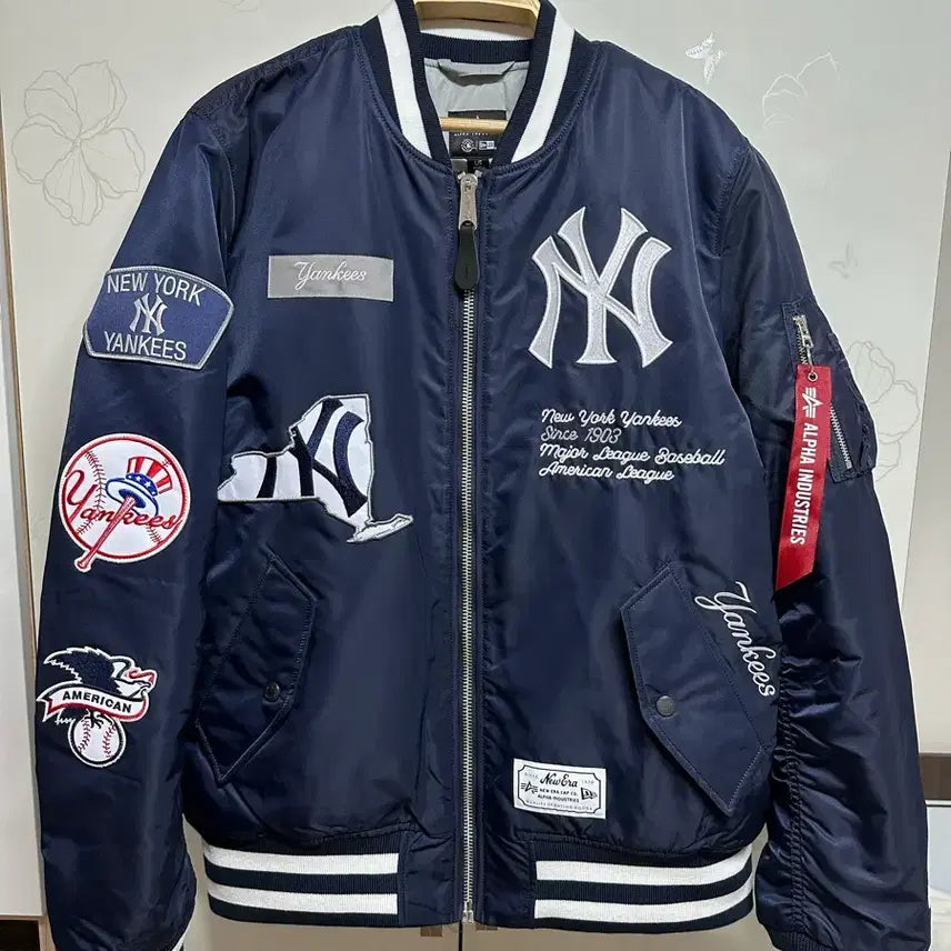 [BUNJANG] New Era x Alpha Industries New York Yankees MA-1 Navy Jacket / 뉴에라 x 알파인더스트리 콜라보 뉴욕양키스 마원 네이비 L 판매합니다.