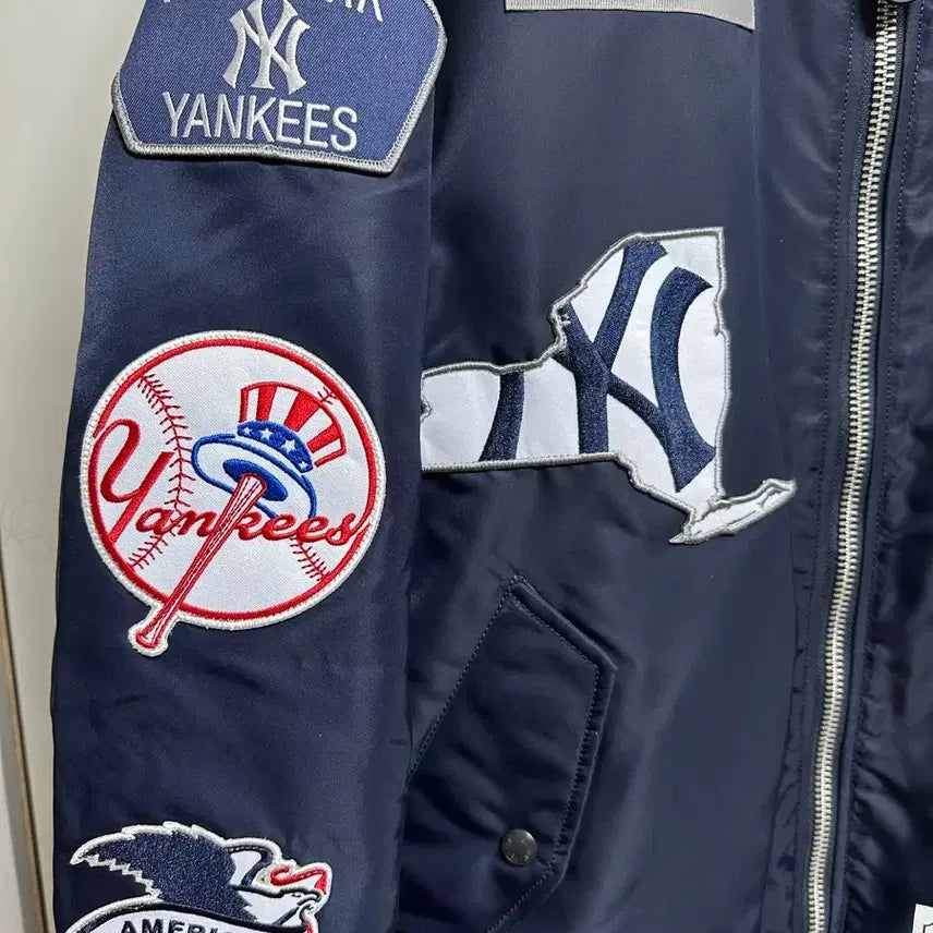 [BUNJANG] New Era x Alpha Industries New York Yankees MA-1 Navy Jacket / 뉴에라 x 알파인더스트리 콜라보 뉴욕양키스 마원 네이비 L 판매합니다.