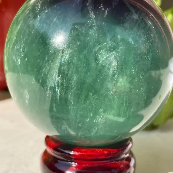 [BUNJANG] Natural Fluorite Sphere with Wooden Stand / 천연 플루오라이트 원석 구체 (받침대 포함)