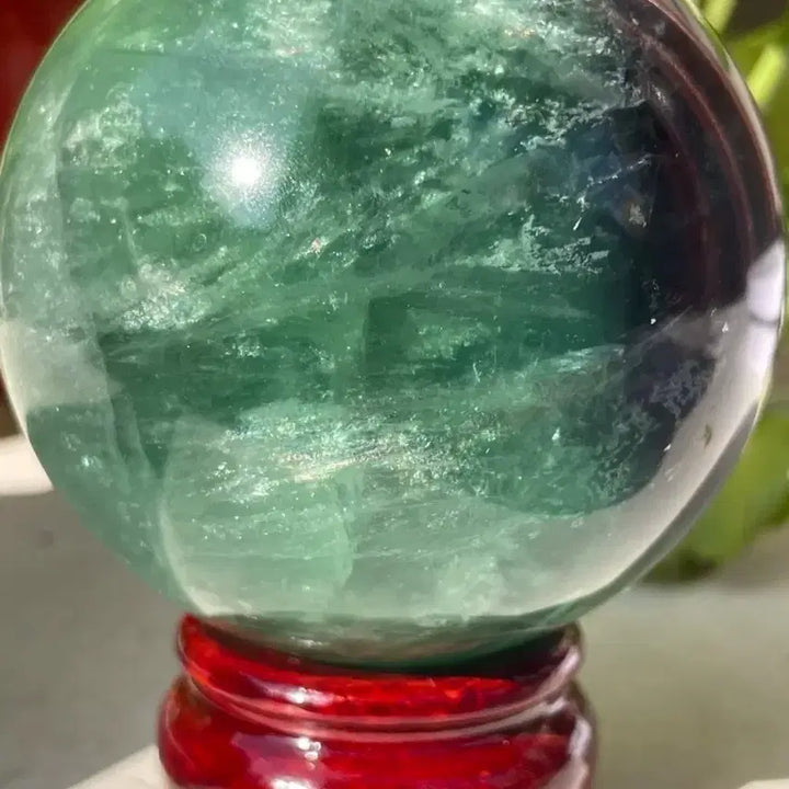 [BUNJANG] Natural Fluorite Sphere with Wooden Stand / 천연 플루오라이트 원석 구체 (받침대 포함)