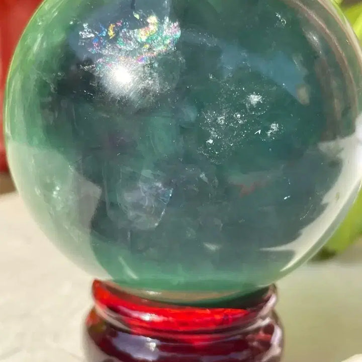 [BUNJANG] Natural Fluorite Sphere with Wooden Stand / 천연 플루오라이트 원석 구체 (받침대 포함)
