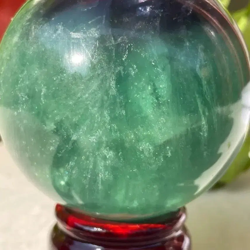 [BUNJANG] Natural Fluorite Sphere with Wooden Stand / 천연 플루오라이트 원석 구체 (받침대 포함)