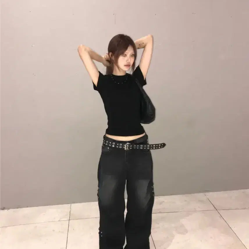 [BUNJANG] Side Wrinkle Loose Denim Pants / 사이드 링클 루즈 데님 팬츠 흑청 (1회착용)