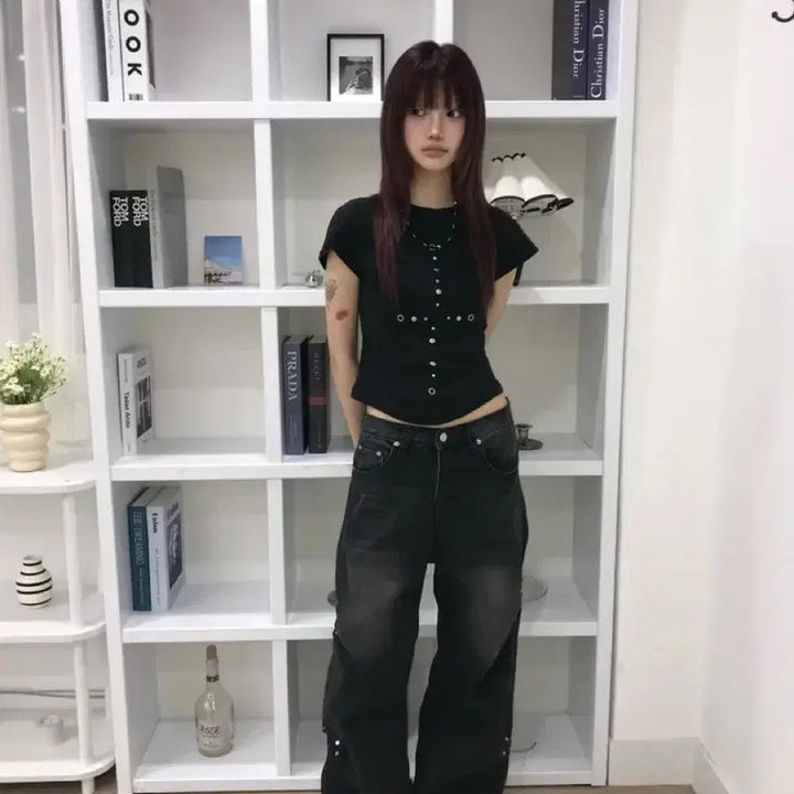 [BUNJANG] Side Wrinkle Loose Denim Pants / 사이드 링클 루즈 데님 팬츠 흑청 (1회착용)