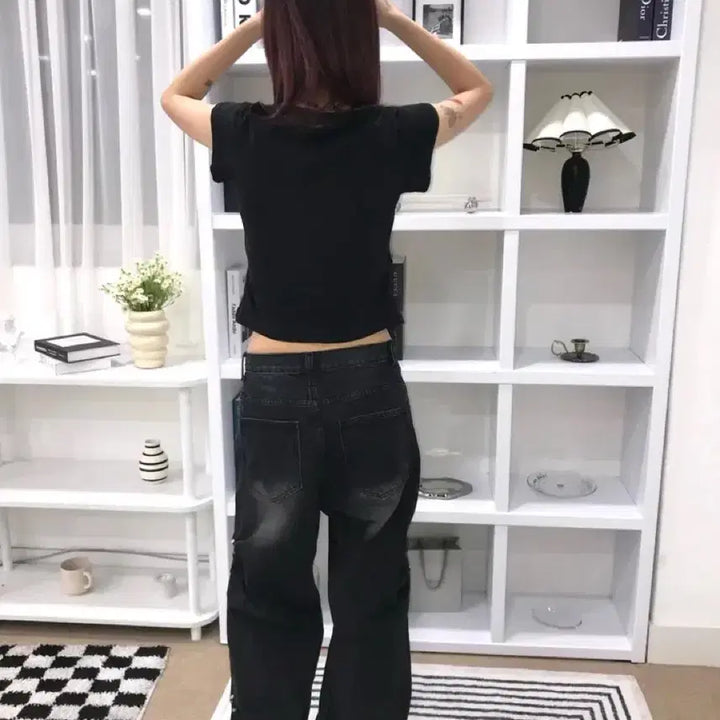 [BUNJANG] Side Wrinkle Loose Denim Pants / 사이드 링클 루즈 데님 팬츠 흑청 (1회착용)