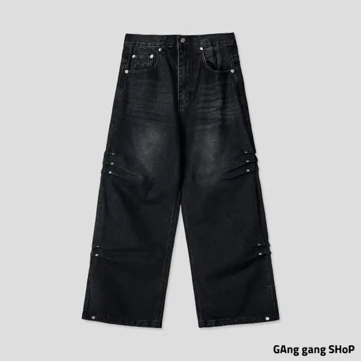 [BUNJANG] Side Wrinkle Loose Denim Pants / 사이드 링클 루즈 데님 팬츠 흑청 (1회착용)