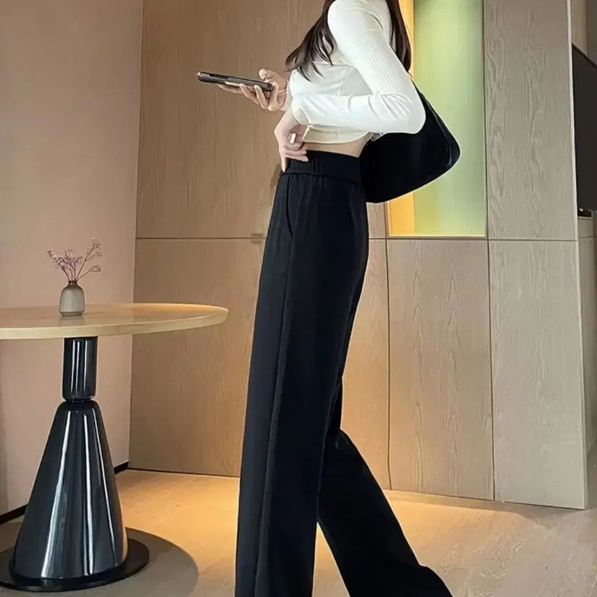 [BUNJANG] Black Corduroy Wide Pants [77] / 블랙 코듀로이 와이드 팬츠[77]