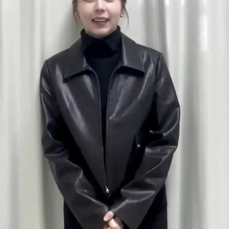 [BUNJANG] Le Avone Black Leather Jacket / 르아보네 블랙 레더 자켓