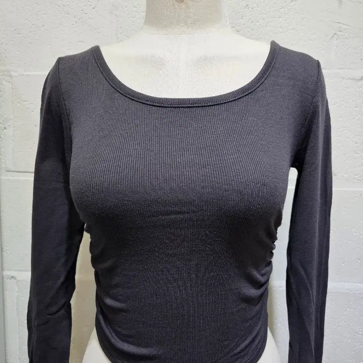 [BUNJANG] Basic Crop Top / 밑단u 안감기모 크롭 옆셔링 긴팔- 차콜