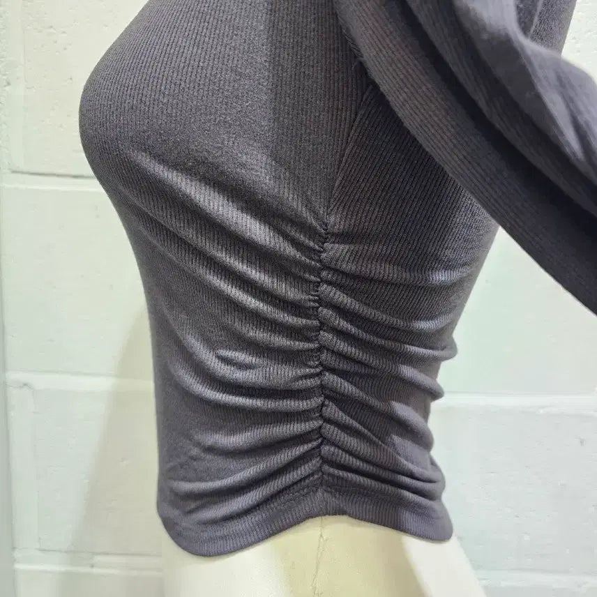 [BUNJANG] Basic Crop Top / 밑단u 안감기모 크롭 옆셔링 긴팔- 차콜