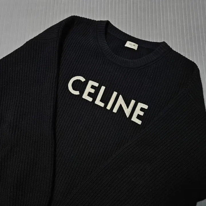 [BUNJANG] Celine Ribbed Logo Knit Sweater - Black / [M] 셀린느 리브드 로고 니트 스웨터 블랙