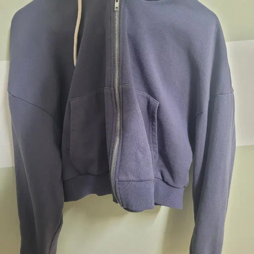 [BUNJANG] Navy Crop Hooded Zip-up / 네이비 크롭 후드 집업