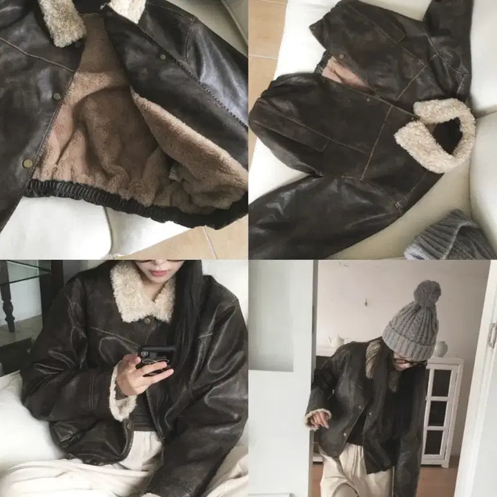 [BUNJANG] Mutecreme Woody Leather Mouton Jumper Brown / 새거! (품절상품) 뮤트크레메 우디 레더 무스탕 점퍼 브라운