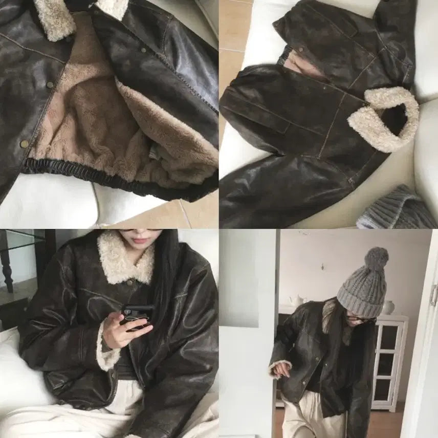 [BUNJANG] Mutecreme Woody Leather Mouton Jumper Brown / 새거! (품절상품) 뮤트크레메 우디 레더 무스탕 점퍼 브라운