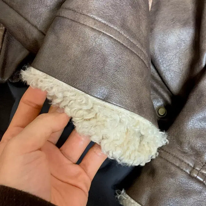 [BUNJANG] Mutecreme Woody Leather Mouton Jumper Brown / 새거! (품절상품) 뮤트크레메 우디 레더 무스탕 점퍼 브라운