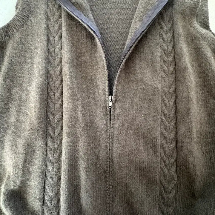 [BUNJANG] Handmade Brown Zipper Knit Vest / 직접짠 브라운 지퍼니트