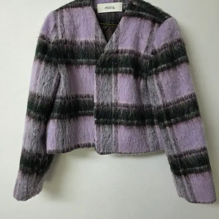 [BUNJANG] Purple Checkered Boucle Short Jacket / 퍼플 체크 헤어리 숏 자켓