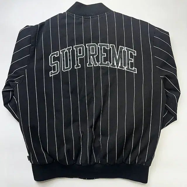 [BUNJANG] Supreme 19SS Pinstripe Varsity Jacket / SUPREME 19SS Pinstripe 슈프림 바시티 자켓