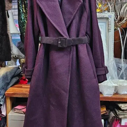 [BUNJANG] Morong Belt Wool Coat Burgundy / 모롱벨트 울 코트 버건디코트