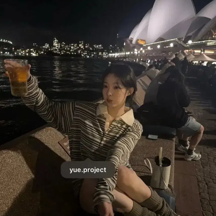 [SOLD OUT] 마지막 가격 Yue project 스트라이프 카라넥 슬리브