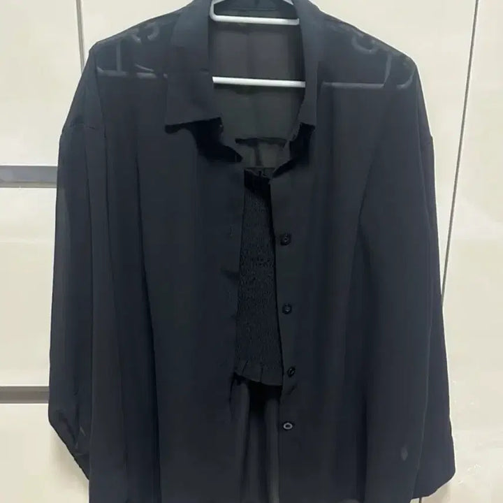 [BUNJANG] Black See-Through Shirt + Tank Top Set / 블랙 시스루 셔츠 + 나시 세트