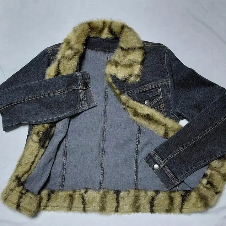 [BUNJANG] ICHIOKU Leopard Fur Denim Jacket / 할인!! [S] 이치오쿠 ICHIOKU 레오파드 퍼 데님 자켓