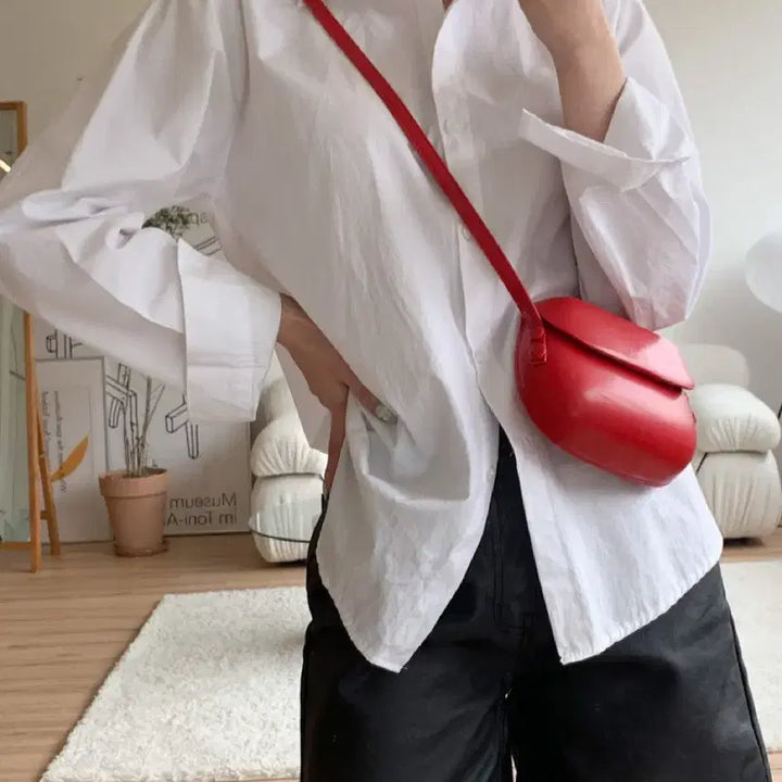 [BUNJANG] Misc. Mini Leather Flap Crossbody Bag Brown / 동글 미니 레더 플랩 크로스백 브라운