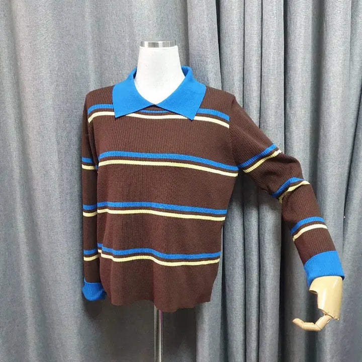 [BUNJANG] Blue Viscose Knit Top / 블루배색 비스코스 니트