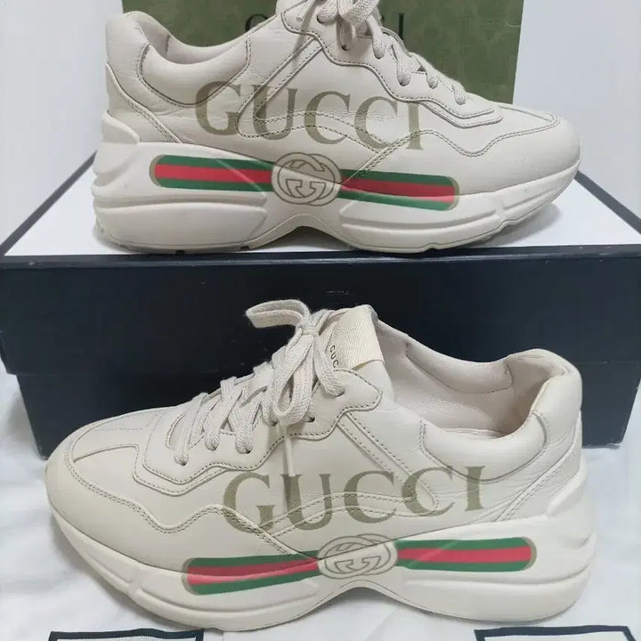 [BUNJANG] Gucci Rhyton Leather Sneakers / A+38 250 255 구찌 라이톤 정가130만원대 스니커즈 레더 띠로고