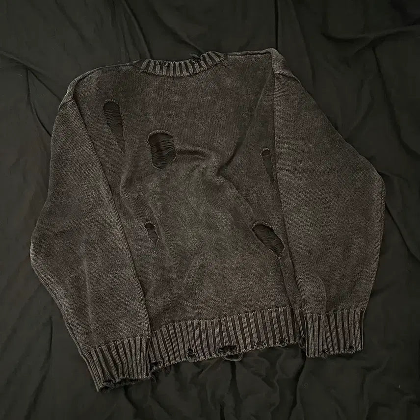 [BUNJANG] ETCE Distroyed Washed Knit Black / etce 디스트로이드 워시드 니트 블랙