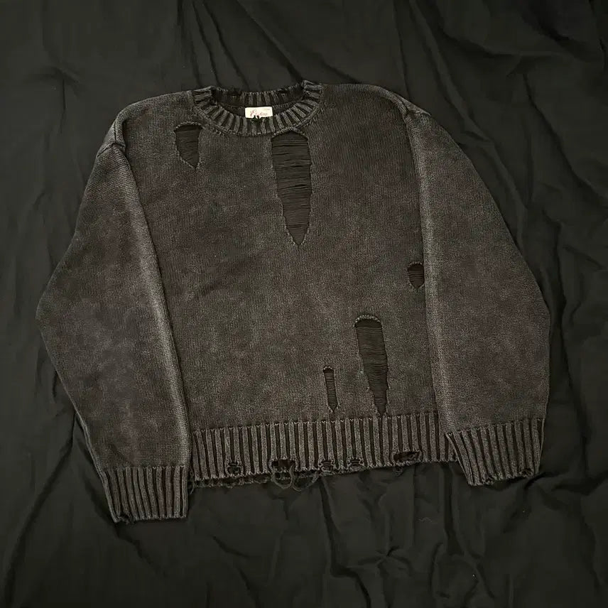 [BUNJANG] ETCE Distroyed Washed Knit Black / etce 디스트로이드 워시드 니트 블랙