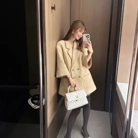 [BUNJANG] Partysu Tweed Half Coat / 파티수 메이드 트위드 하프코트