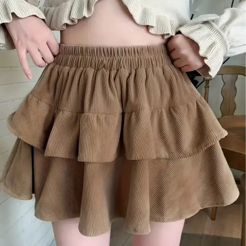 [BUNJANG] Cute Corduroy Mini Skirt / 귀여운 큐듀로이연브라운 미니스커트.새제품