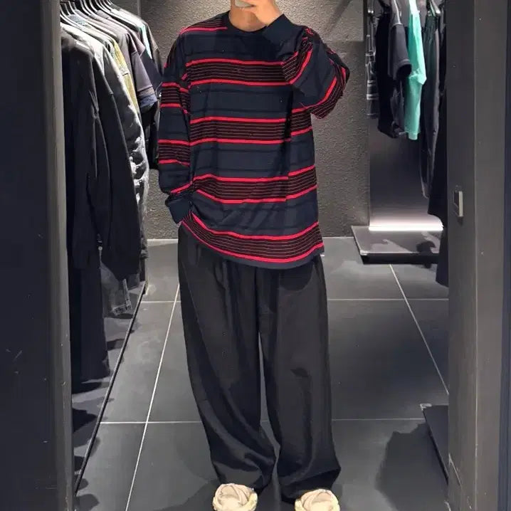 [BUNJANG] Junji 25ss Stripe Oversized Long Sleeve - Navy / (L) 25ss 준지 스튜 스트라이프 오버핏 롱 슬리브 - 네이비