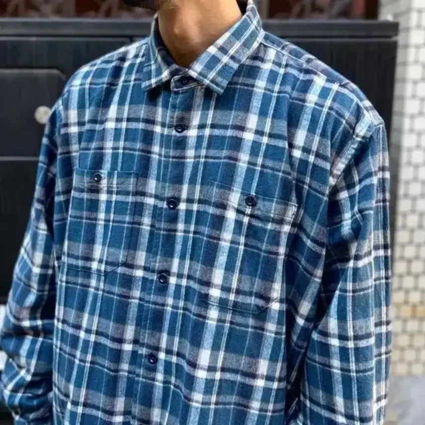 [BUNJANG] BROCHURE WORKNEL Shirt Blue Check (XL) / (XL) BROCHURE 브로슈어 워크넬 셔츠 블루체크 SSZ