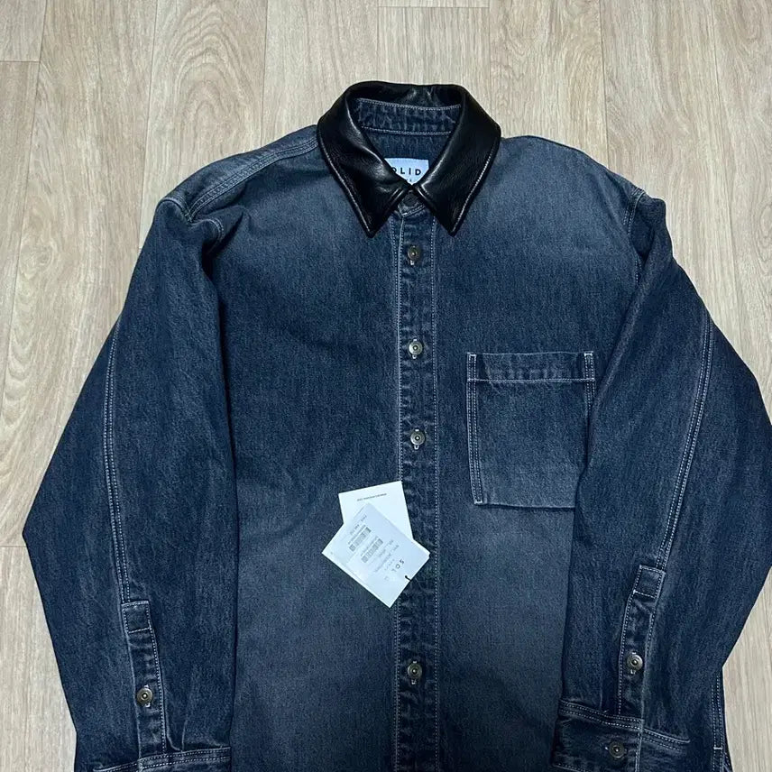 [BUNJANG] Solid Homme Blue Leather Collar Denim Shirt / [46] 솔리드옴므 블루 레더 칼라 데님 셔츠