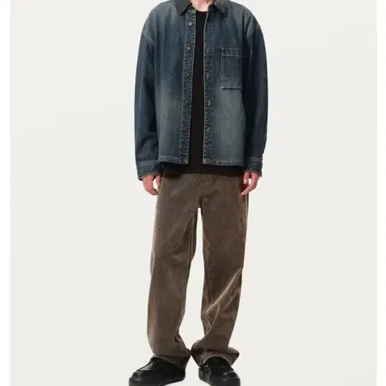 [BUNJANG] Solid Homme Blue Leather Collar Denim Shirt / [46] 솔리드옴므 블루 레더 칼라 데님 셔츠