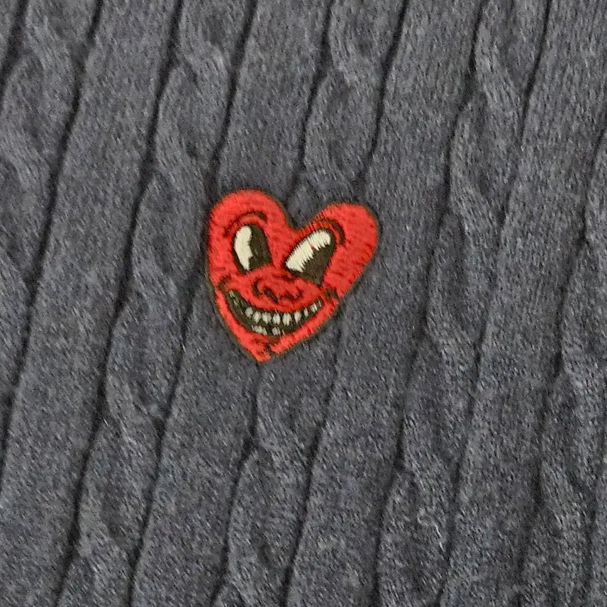 [BUNJANG] Keith Haring Navy Embroidered Heart Knit M / 키스해링 라운드넥 하트 자수 니트 네이비 M