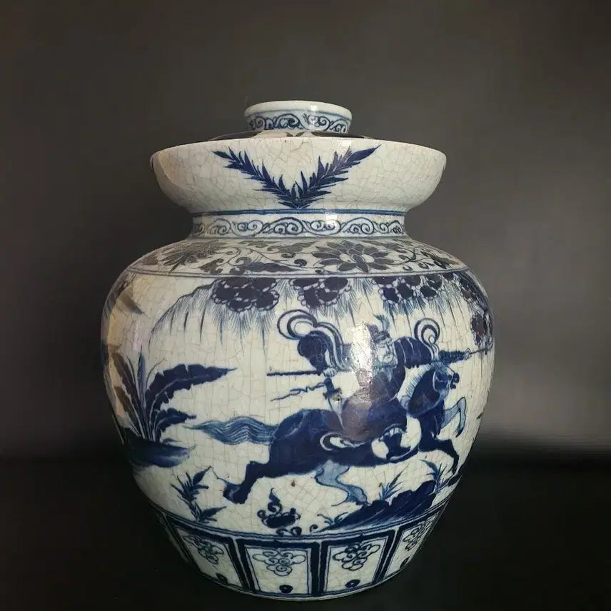 [SOLD OUT] 청화백자 삼영전 여포문 유개호 높이40.5cm 중국도자기