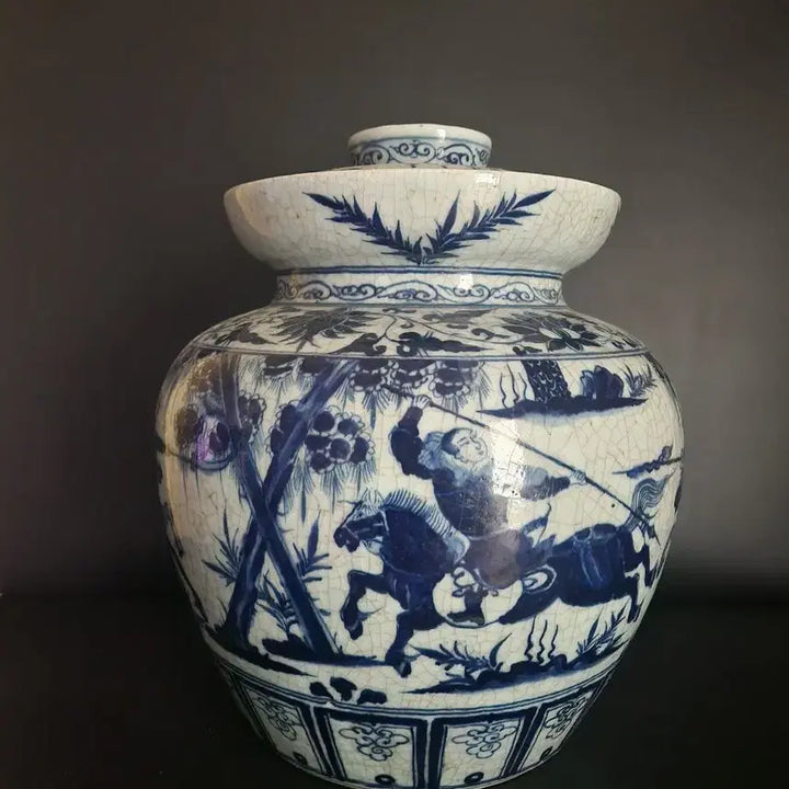 [SOLD OUT] 청화백자 삼영전 여포문 유개호 높이40.5cm 중국도자기