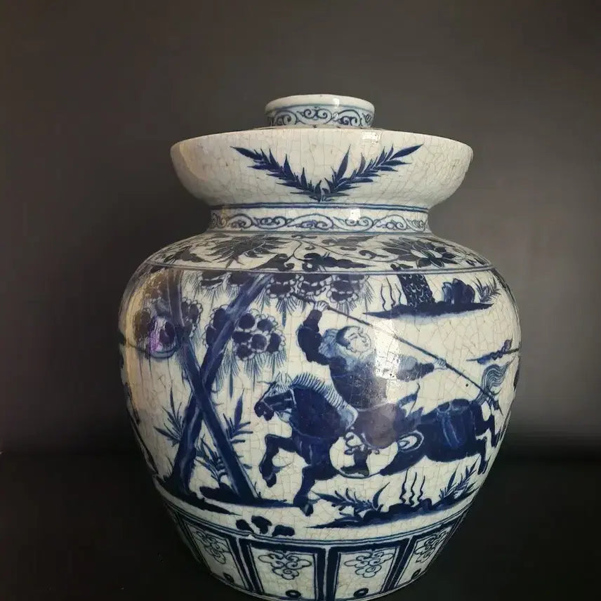 [SOLD OUT] 청화백자 삼영전 여포문 유개호 높이40.5cm 중국도자기