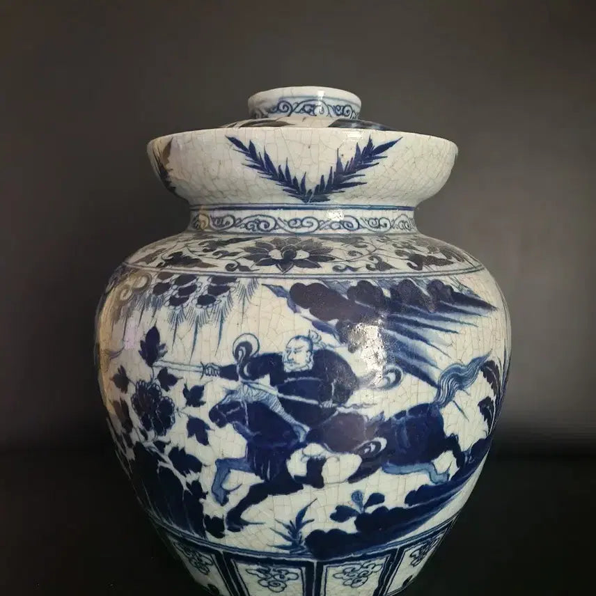 [SOLD OUT] 청화백자 삼영전 여포문 유개호 높이40.5cm 중국도자기