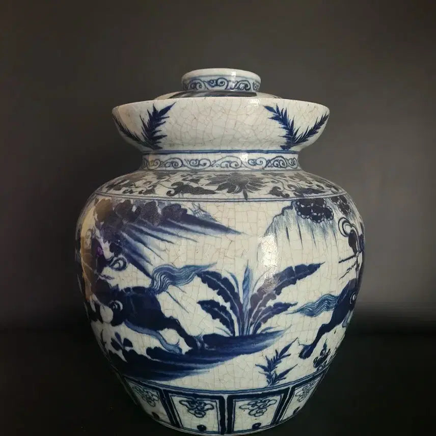 [SOLD OUT] 청화백자 삼영전 여포문 유개호 높이40.5cm 중국도자기