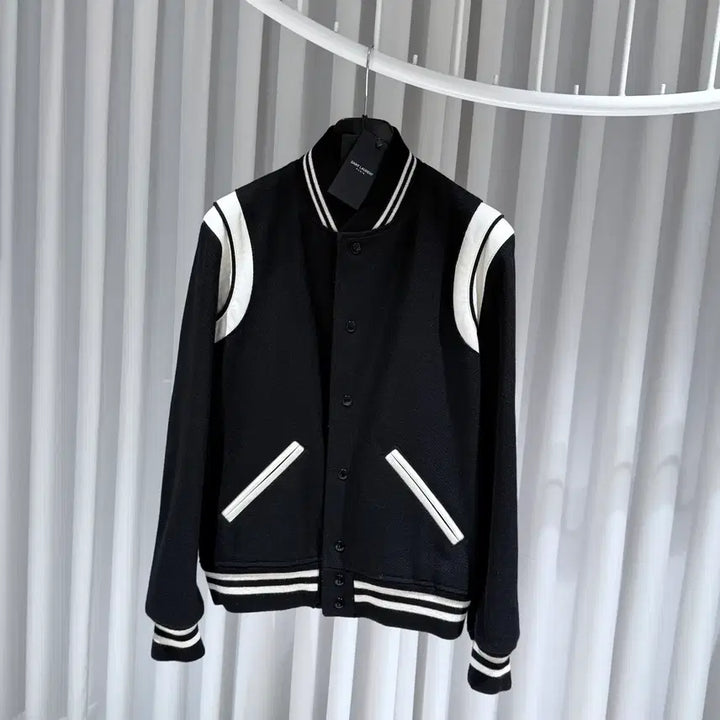 [BUNJANG] Saint Laurent Black Wool Teddy Varsity Jacket / ( S+ / 50 )생로랑 블랙 울 테디 바시티 자켓