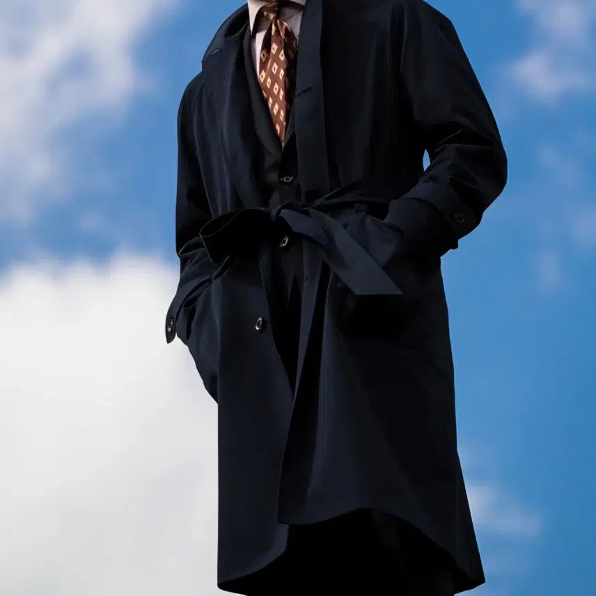[BUNJANG] Ring Jacket Dark Navy Cashmere Cotton Belted Trench Coat / 링자켓 RJ 다크네이비 캐시미어 코튼 벨티드 트렌치코트