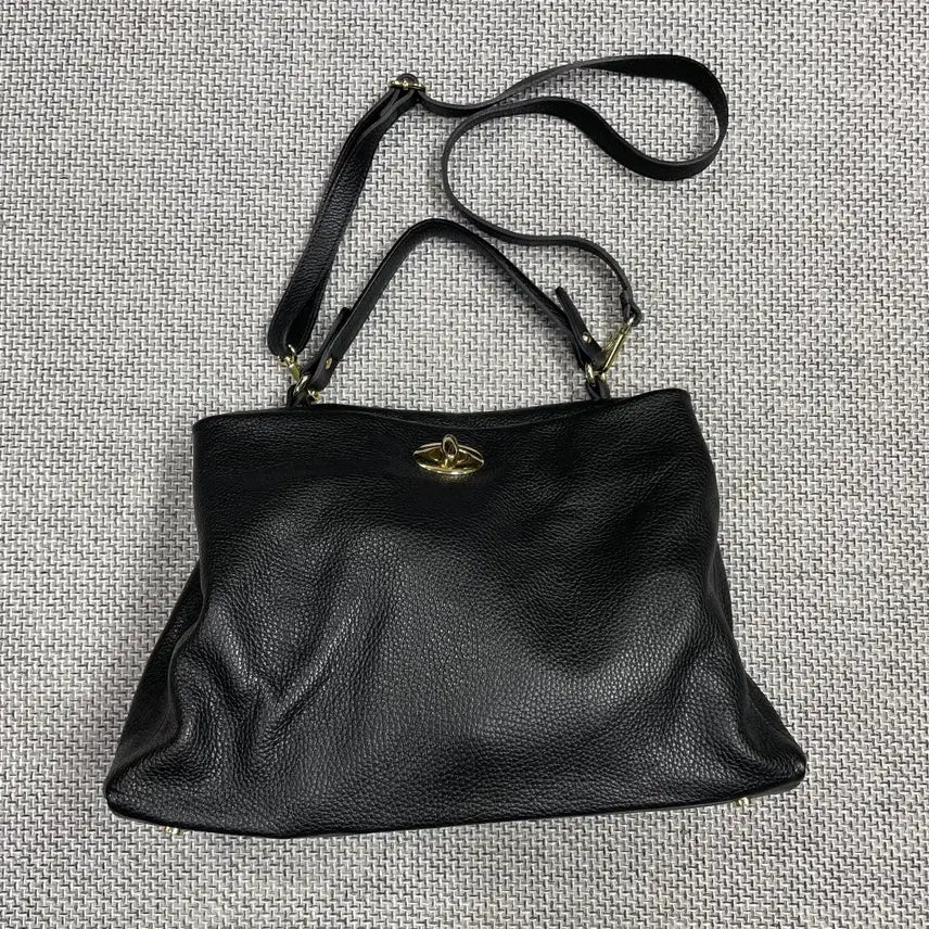 [BUNJANG] Black Leather Tote Crossbody Bag / [가방] 블랙 가죽 토트백 크로스백
